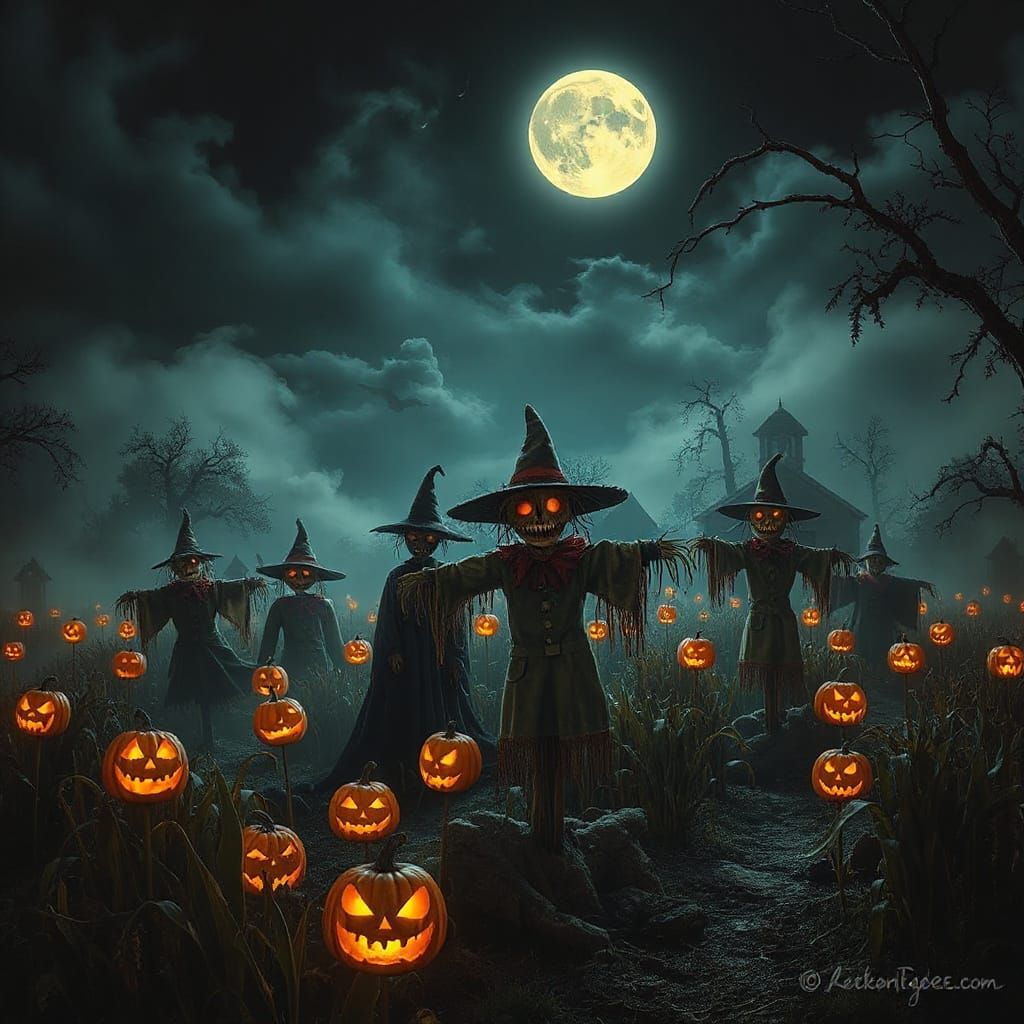 Eerie Haunted Corn Maze Under Full Moon