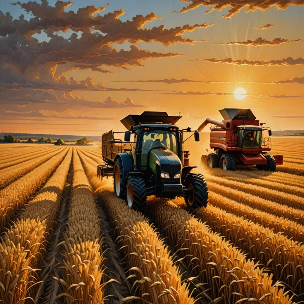Golden Sunset Over Farmland In Terry Redlin Style