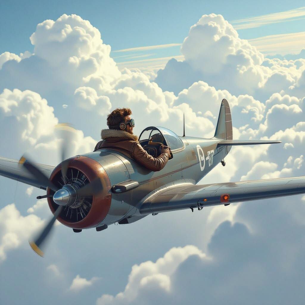 Vintage Airplane Flight in Futuristic Realism Style