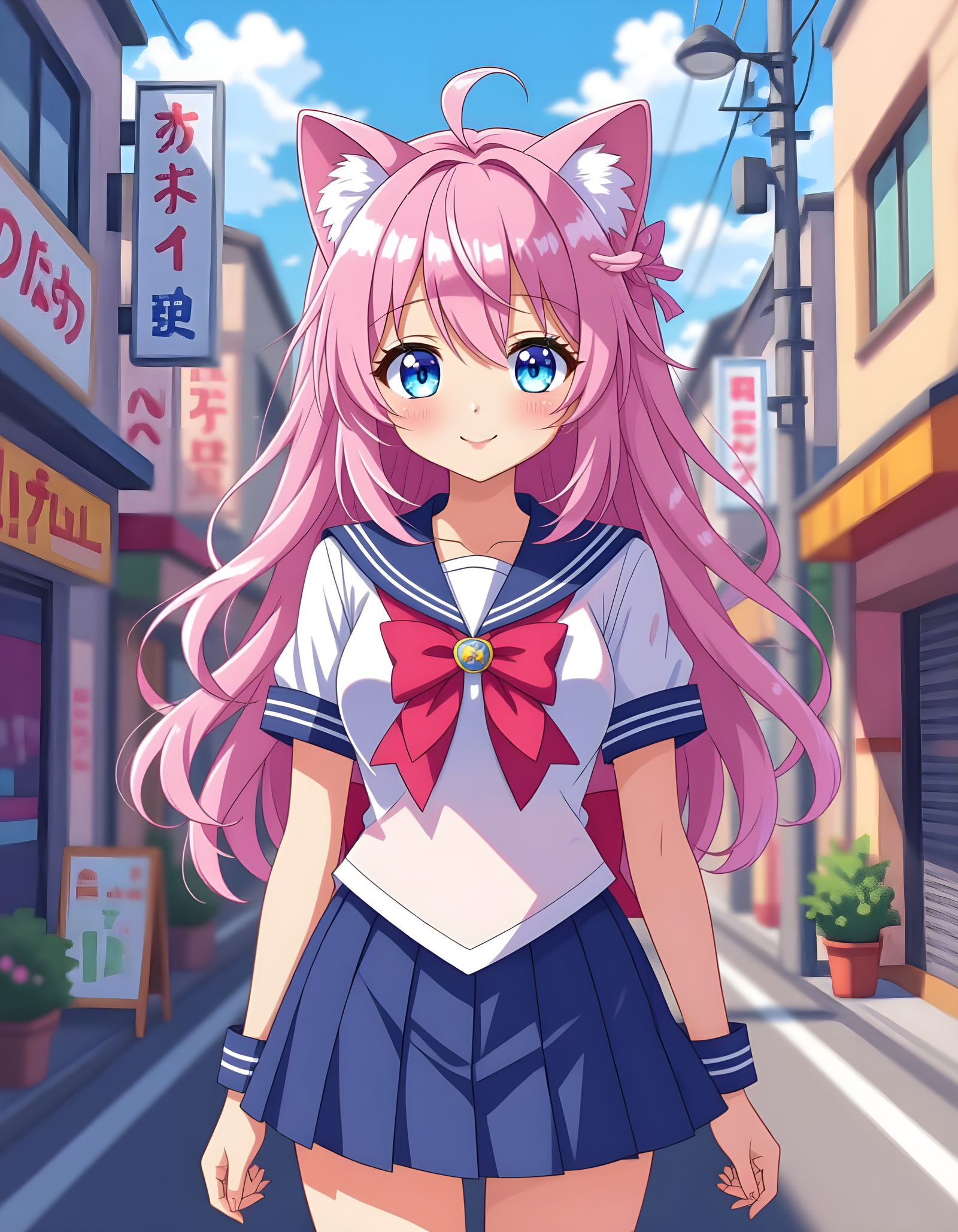 Anime Cat-Girl in Tokyo Street, Digital Art