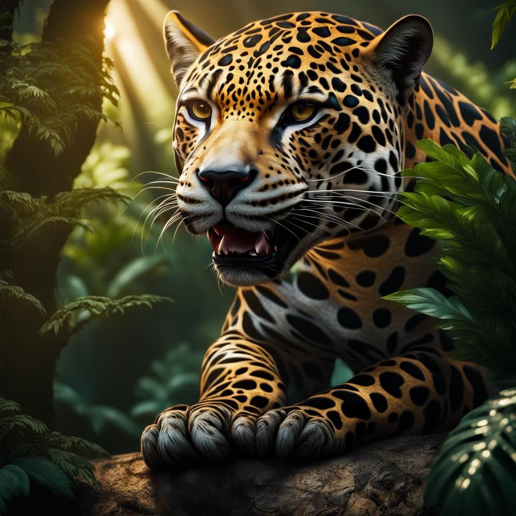 Dragon-Jaguar Hybrid in Jungle: 8k Resolution