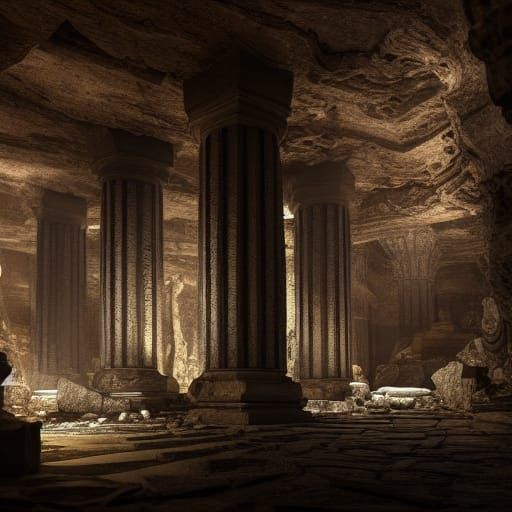 Crystals Light Ornate Underground Temple Cavern