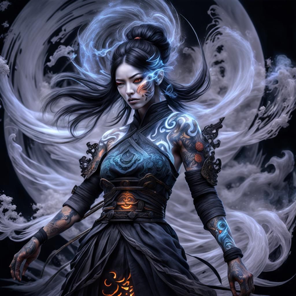 Celestial Shinobi in Bioluminescent, Hyperrealistic Style