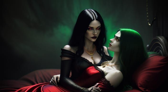 Retro Horror Scene with Gothic Art and Fantasy Elements