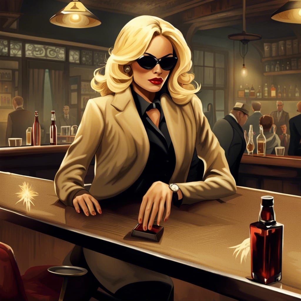 Blonde Woman Spy in Mafia Bar