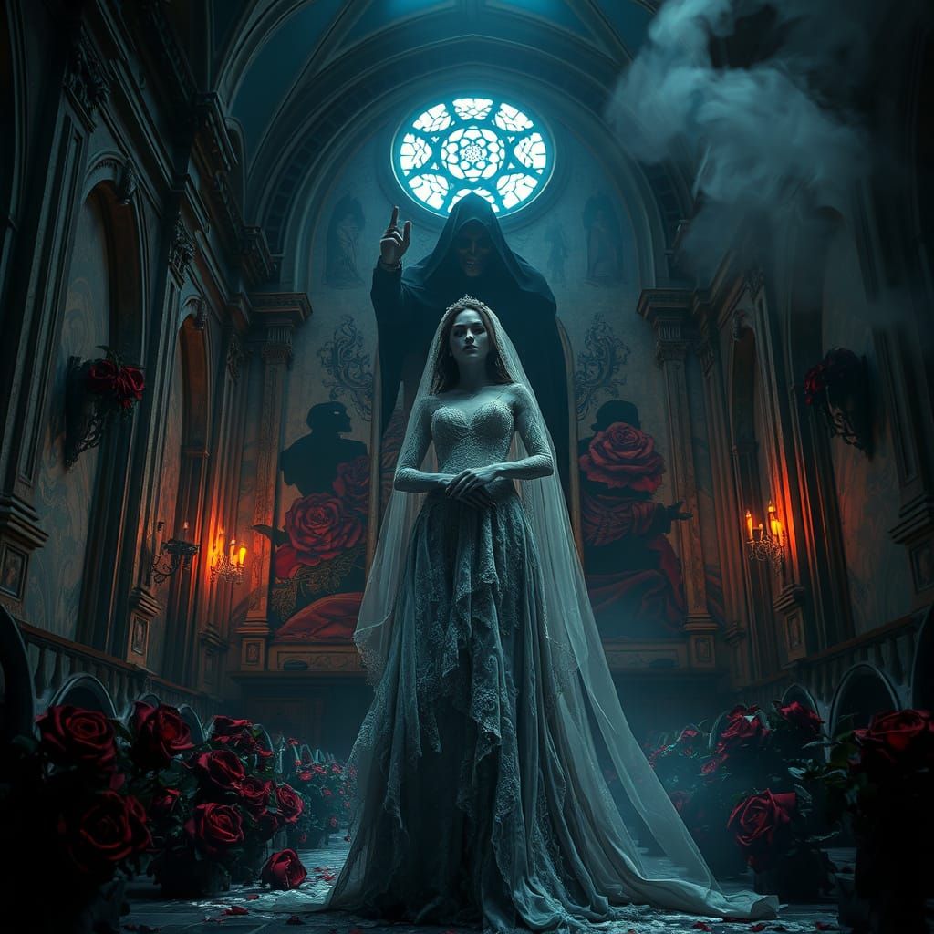 Ethereal Gothic Bride in Smoldering Baroque Chapel