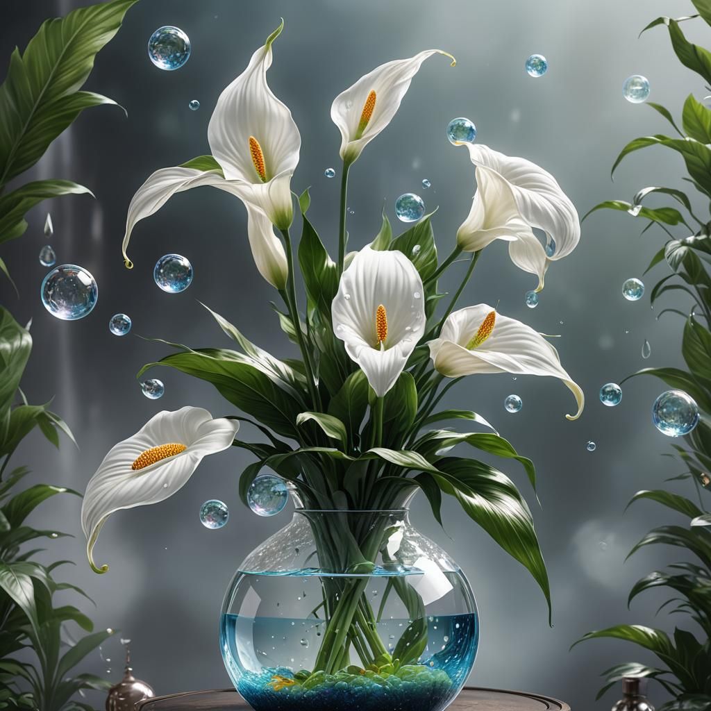 Glass Peace Lily in Fantasy Style Digital Art