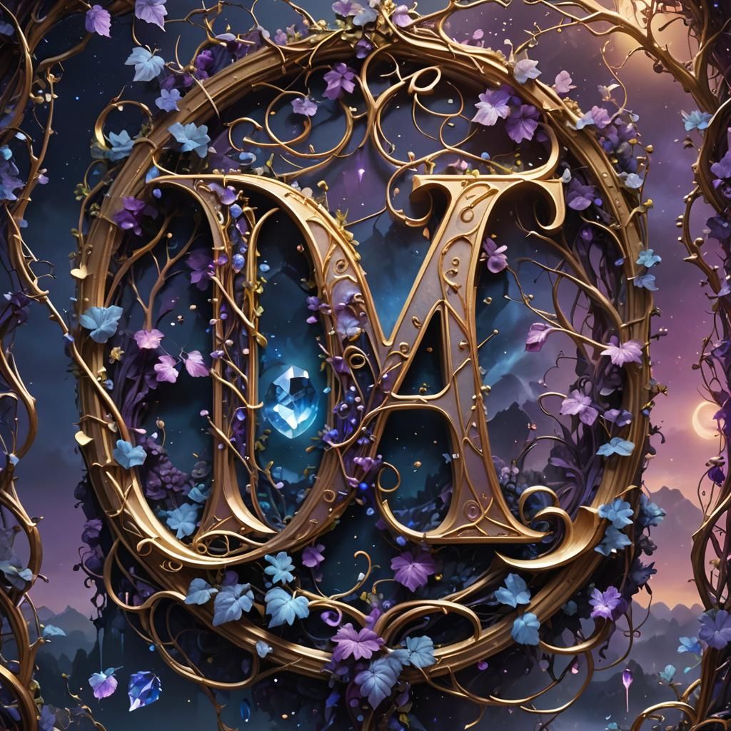 Luminescent Letters M and G in Mystical Setting