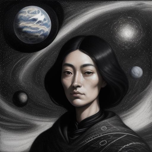 Surreal Charcoal Earth and Solar System Drawing