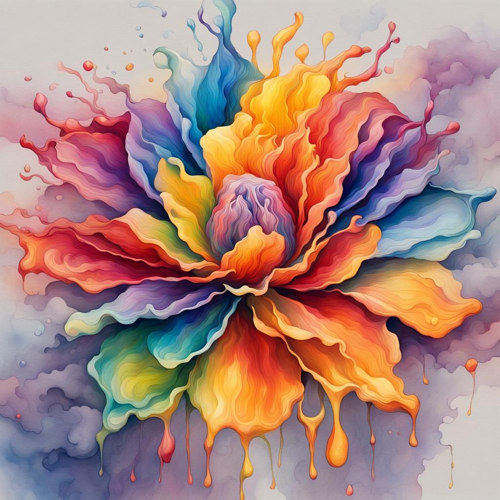 Rainbow Transformation into Radiant Flower in Comic Book Art