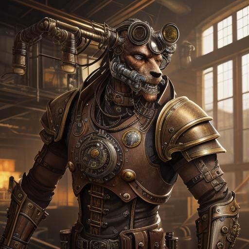 Steampunk Digimon Stallion in Brass Armor