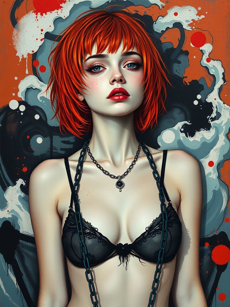 Ethereal Goth Woman in Microkini Amidst Surreal Waves