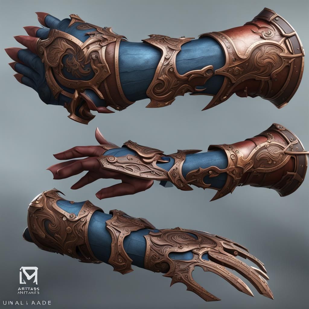 Fantasy Gauntlets Unleash Air Blades: Detailed Matte Paintin...