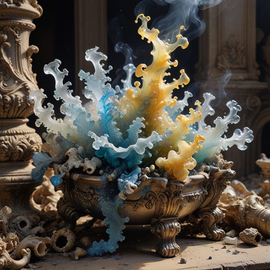 Dramatic Baroque Scene with Smoky Ruin