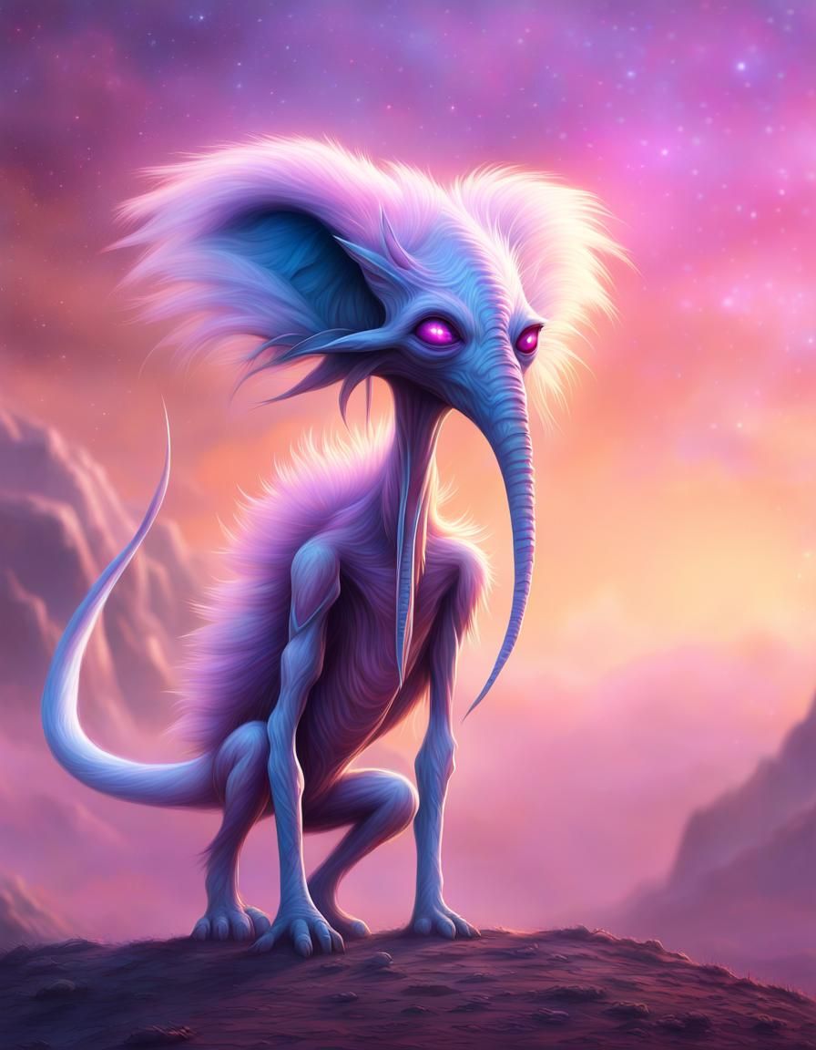 Gangly Furry Alien in a Mystical Landscape