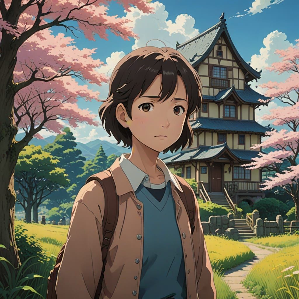 Whimsical Anime Goddess in Serene Landscape