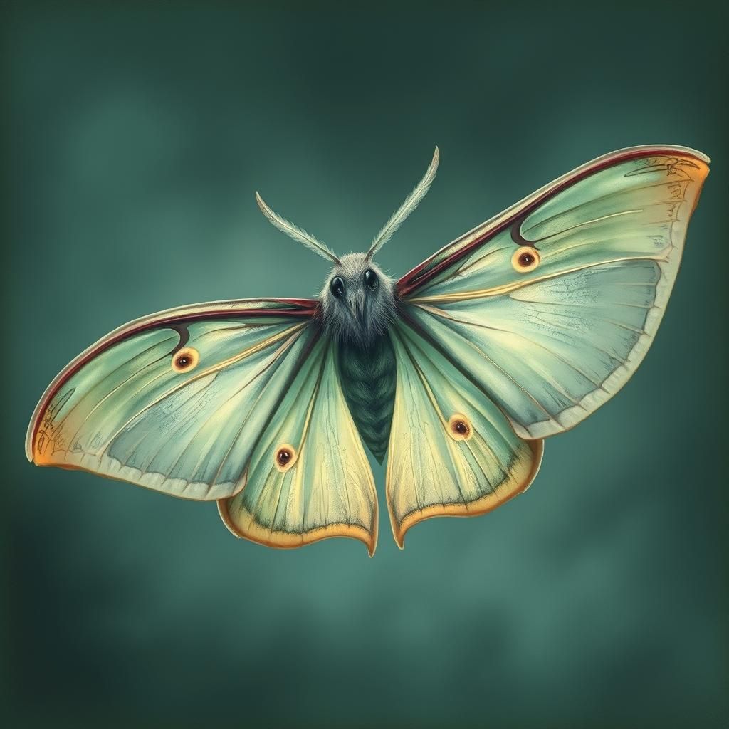 Bioluminescent Luna Moth in Gothic Fantasy Style