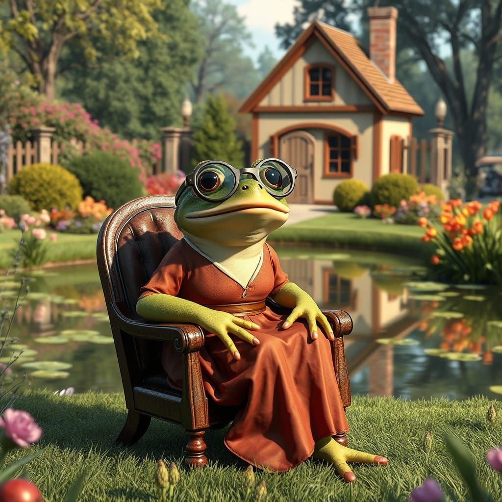 Whimsical Summer Scene with a Stylish Female Frog