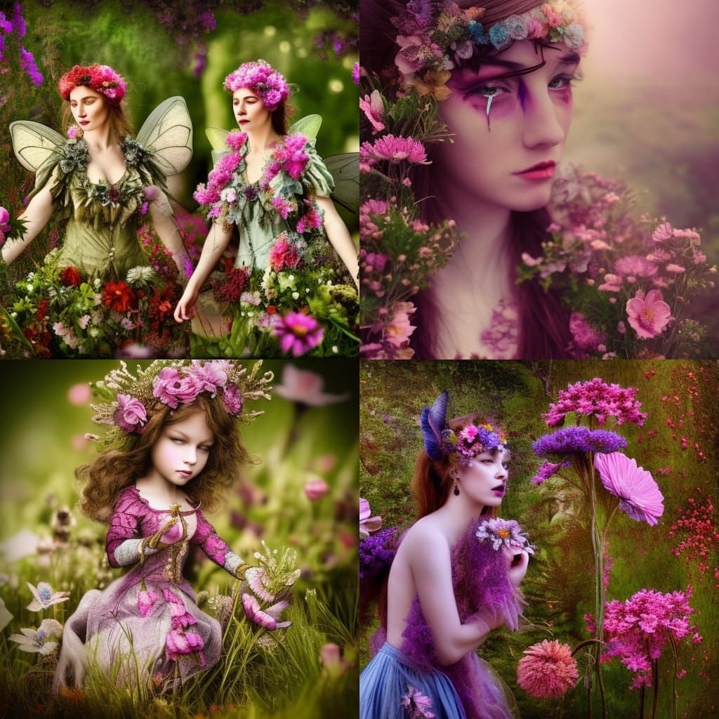 Fairies Adorned in Flowers: Hyperrealistic 64MP Image