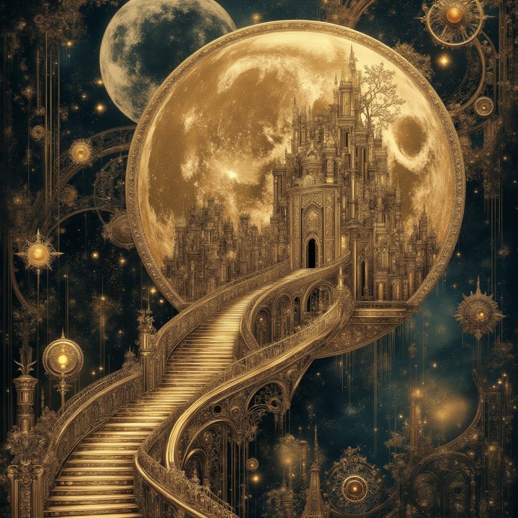 Baroque Steampunk City on Half Moon Planet