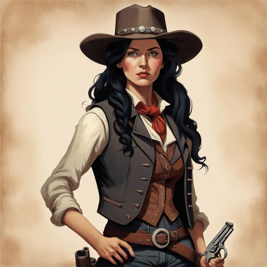 Old West Female Outlaw with Pistols