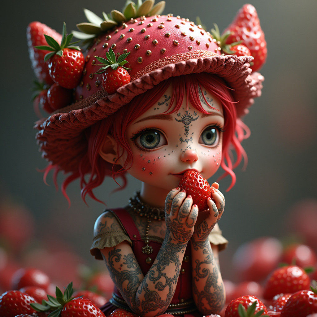 Steampunk Strawberry Shortcake with Tattoos in 3D
