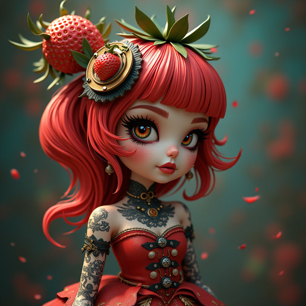 Steampunk Strawberry Shortcake with Tattoos in 3D