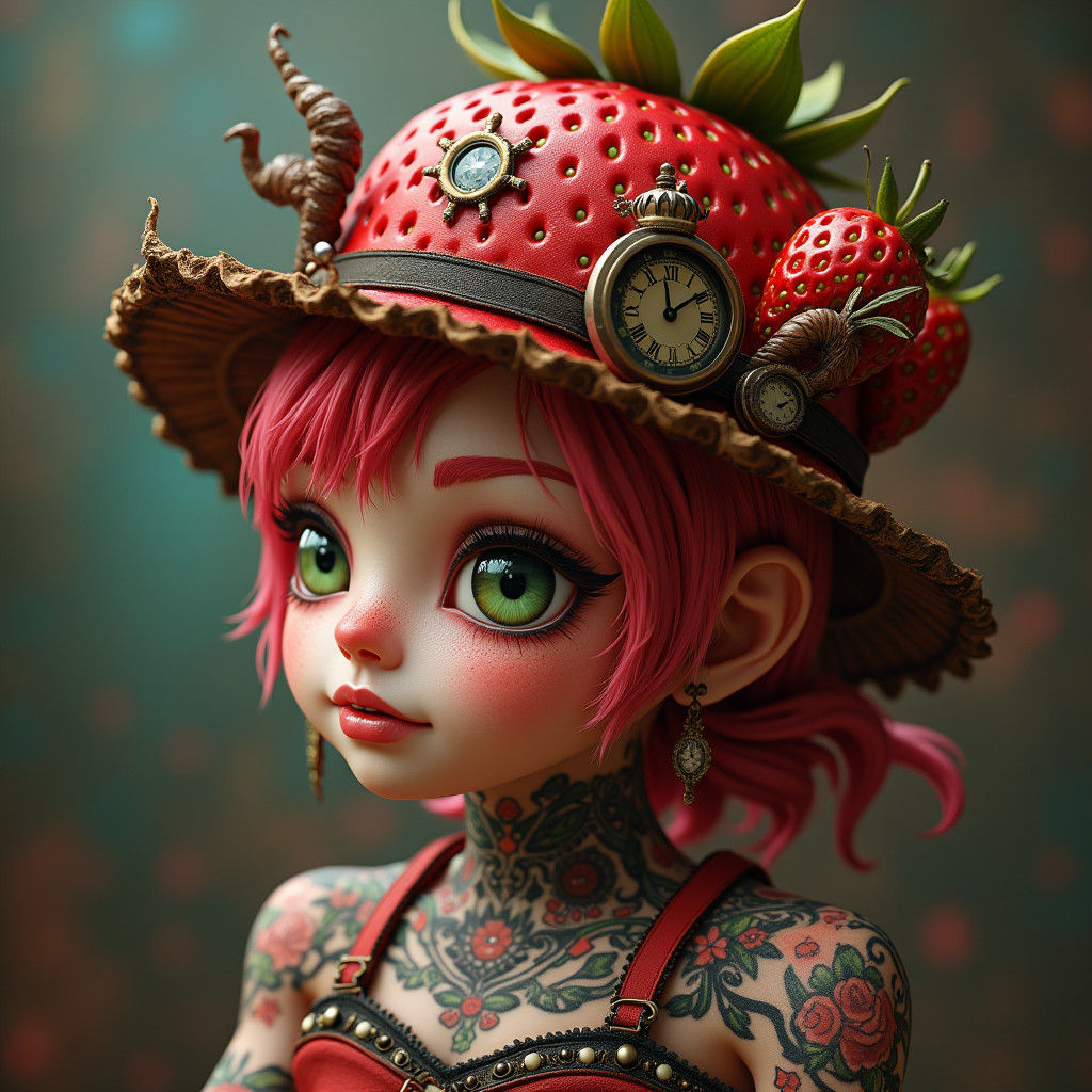 Steampunk Strawberry Shortcake with Tattoos: 3D Render