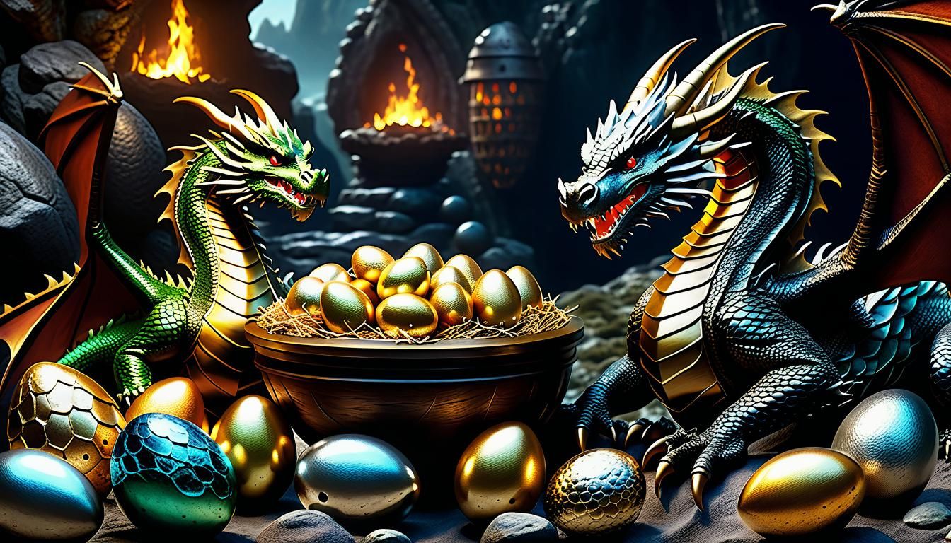 Medieval Dragon's Lair with Treasure and Eggs