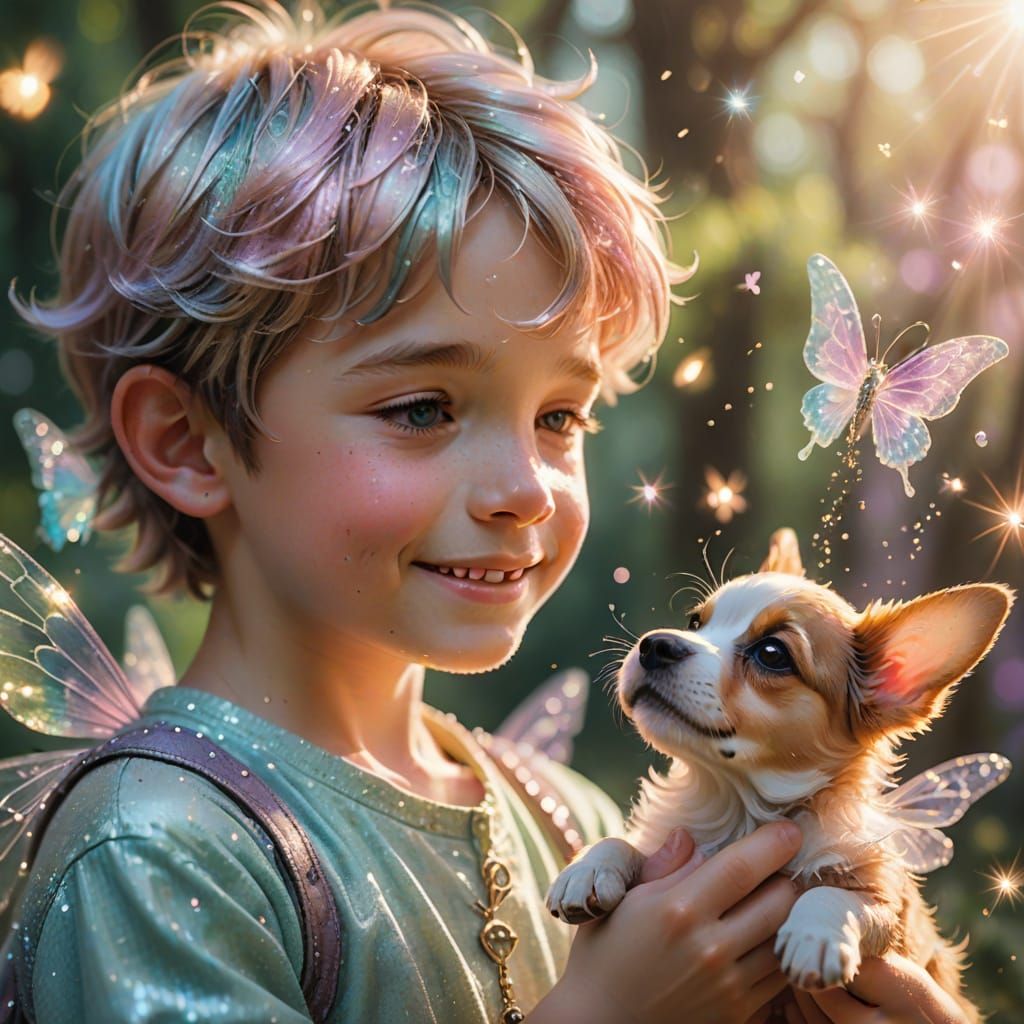 Puppy Fairy Sprinkling Fairy Dust: Whimsical Fantasy Art