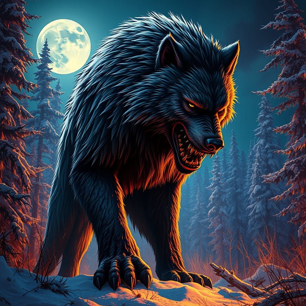 Gigantic, Blood-Soaked Werewolf Emerges from Winter Forest N...