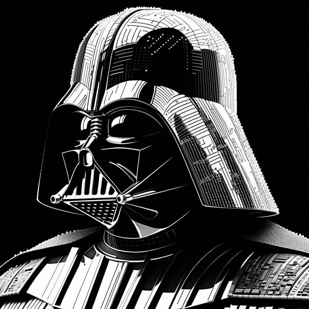 Cyberpunk Darth Vader in a World of Binary Code