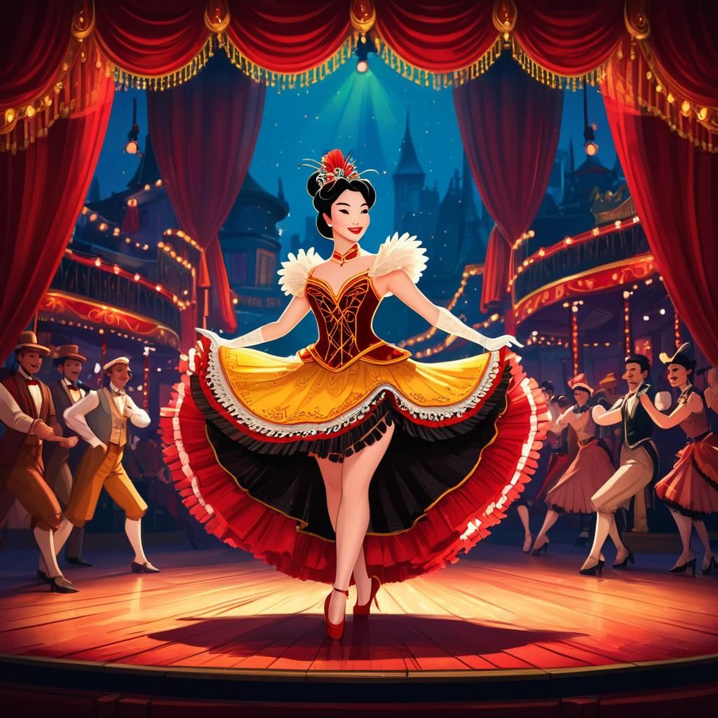 Mulan's Moulin Rouge Cabaret: Disney-Style Illustration