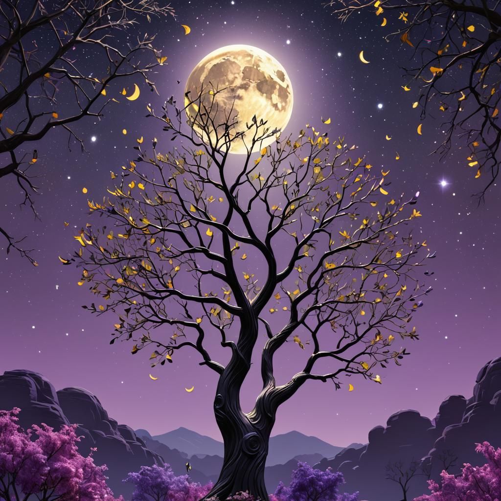 Animated Tree Reaching for the Moon in 3D