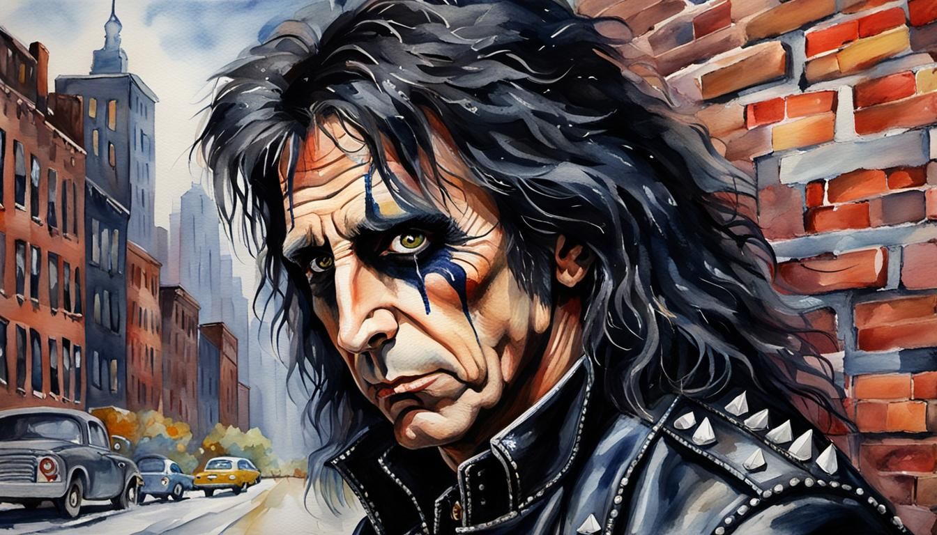 Alice Cooper Portrait in Watercolor Style