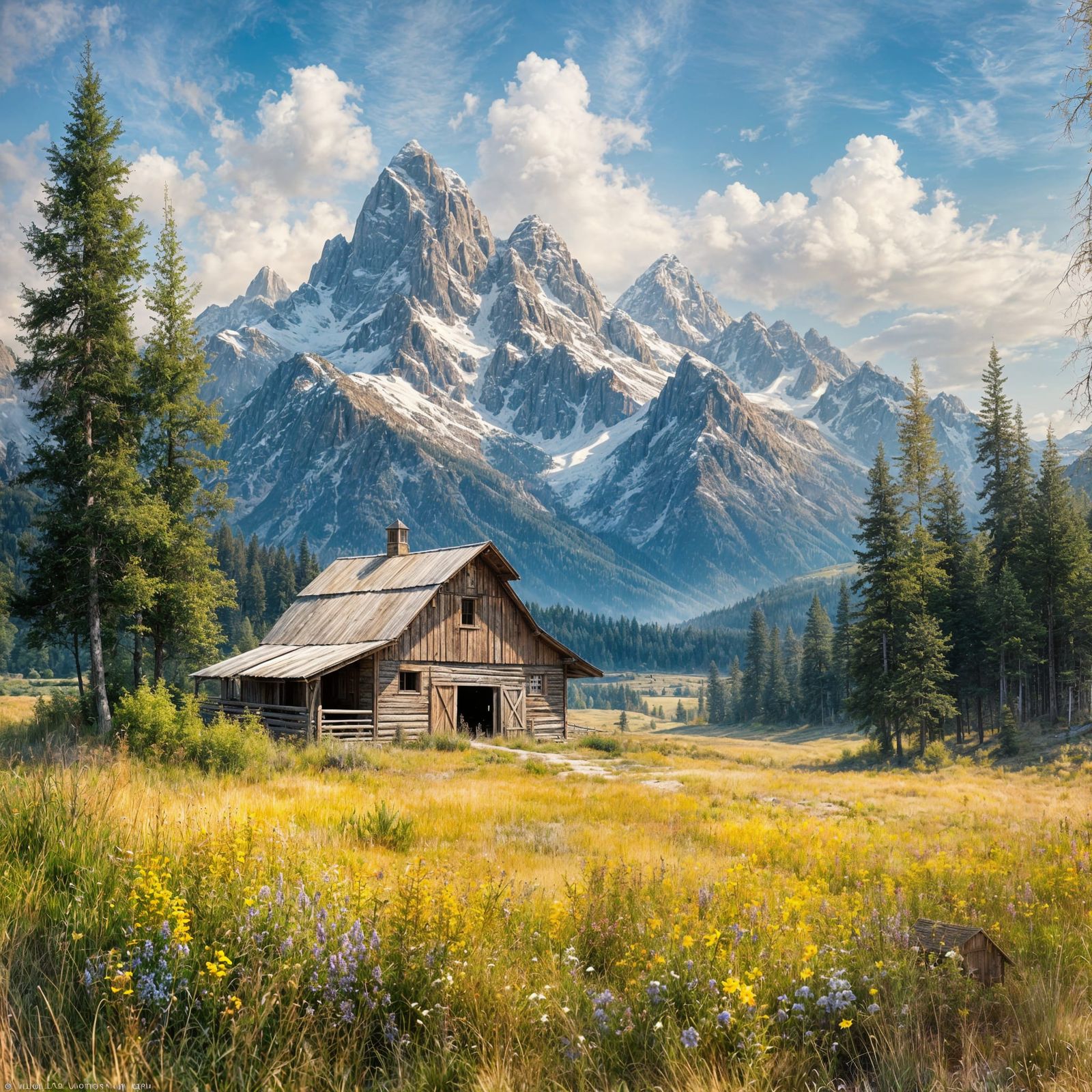 Rustic Barn in Grand Teton Meadow at Dawn