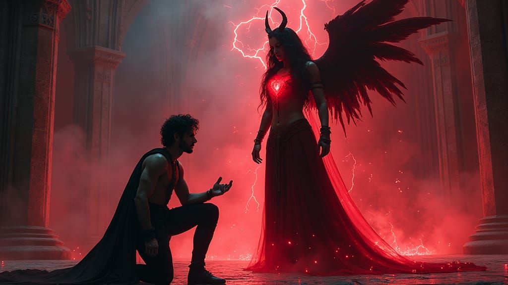 Ezra Before Lilith in a Gothic Cathedral