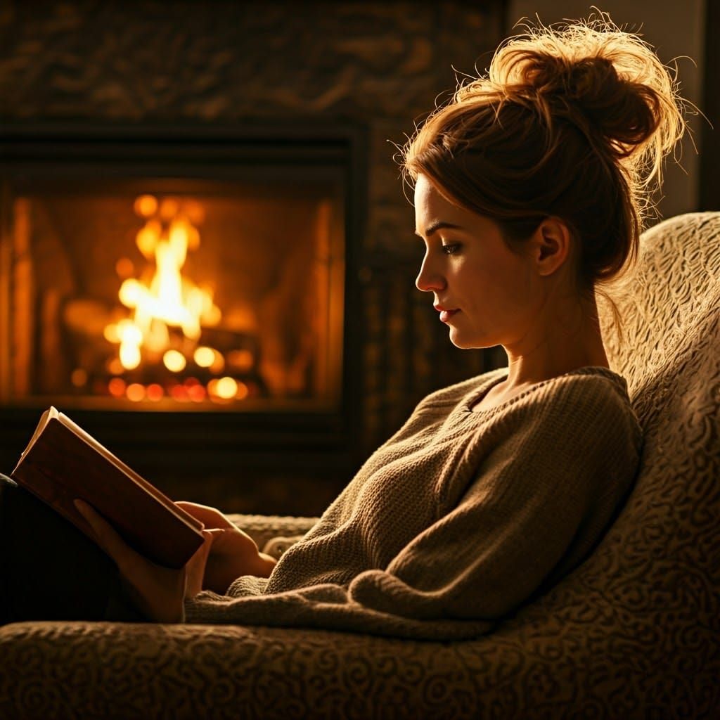 Cozy Reading Scene in Hyperrealistic Style