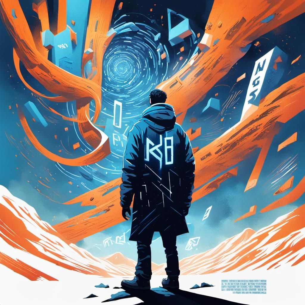 Fantasy Art: Man in Surreal Landscape with Words