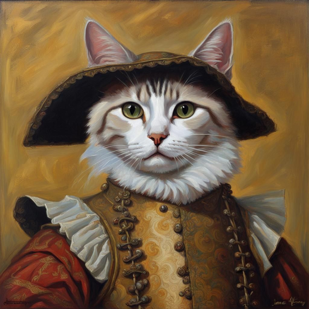 Cat in Renaissance Garb: An Oil Painting