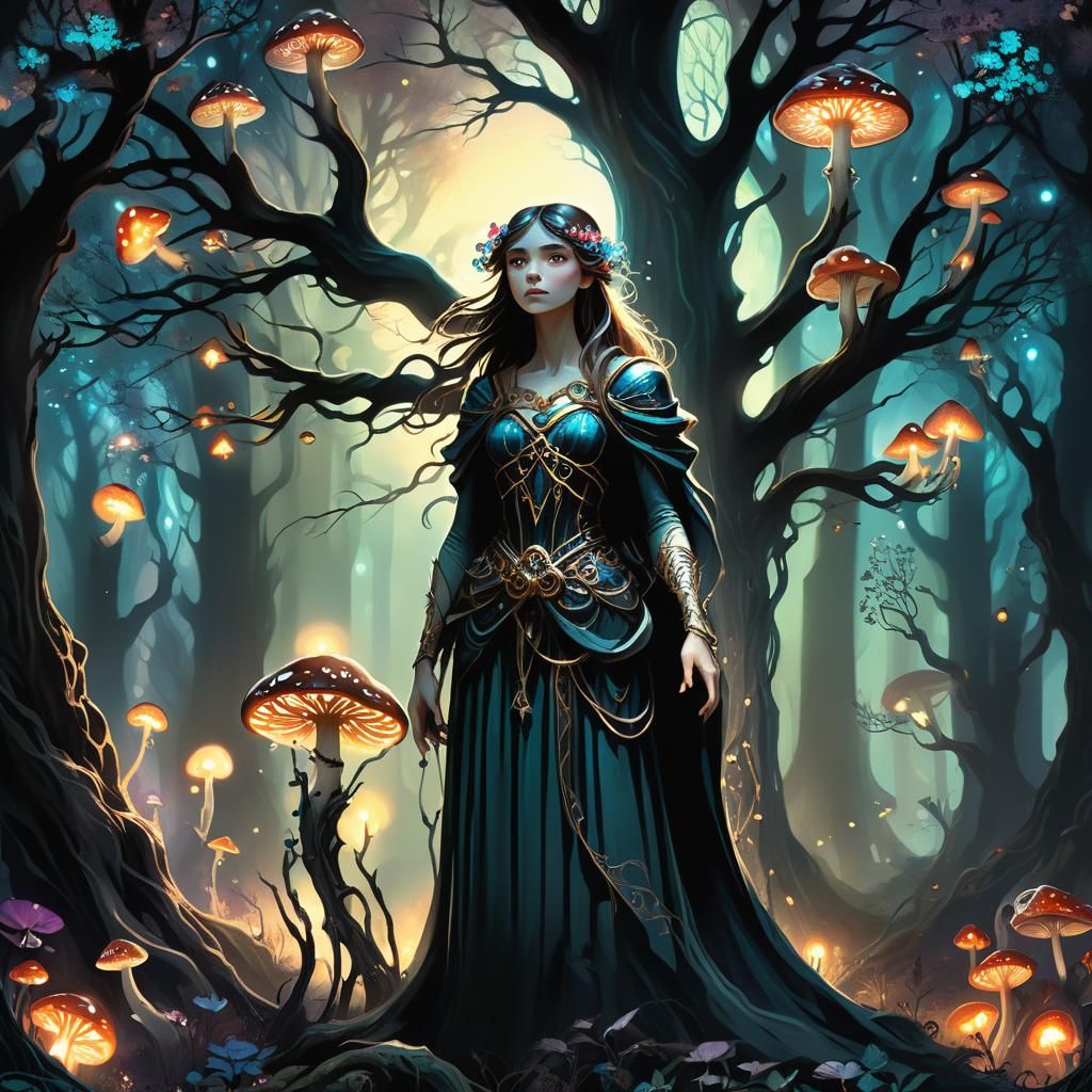 Ethereal Dark Fantasy Figure in Mystical Realm