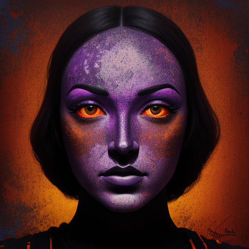 Vibrant Pop Art Portrait in Deep Purple and Orange