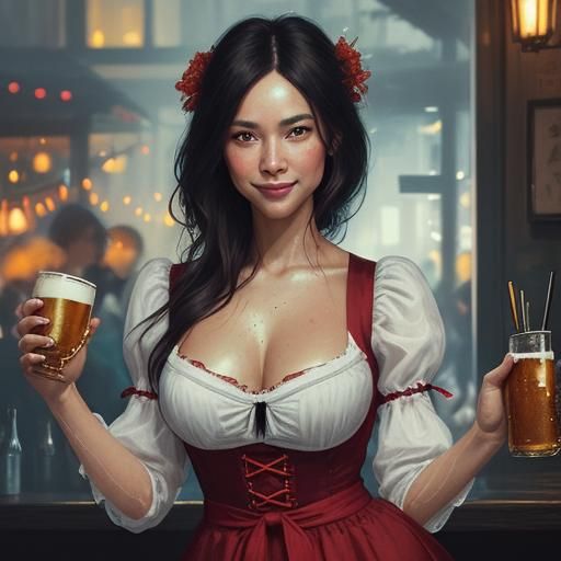 Bavarian Woman in Dirndl Dress at Oktoberfest