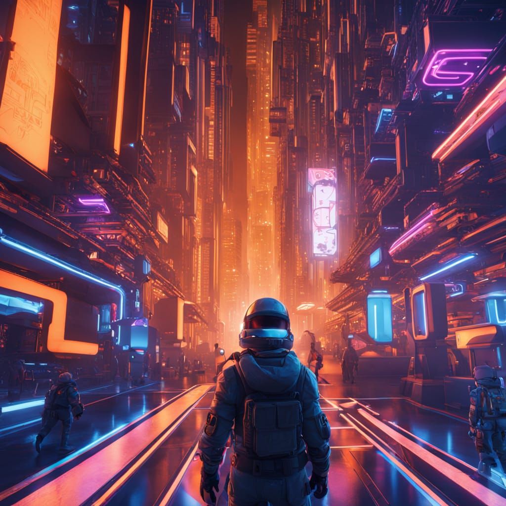 Roblox Character in a Neon-Lit Futuristic Cityscape