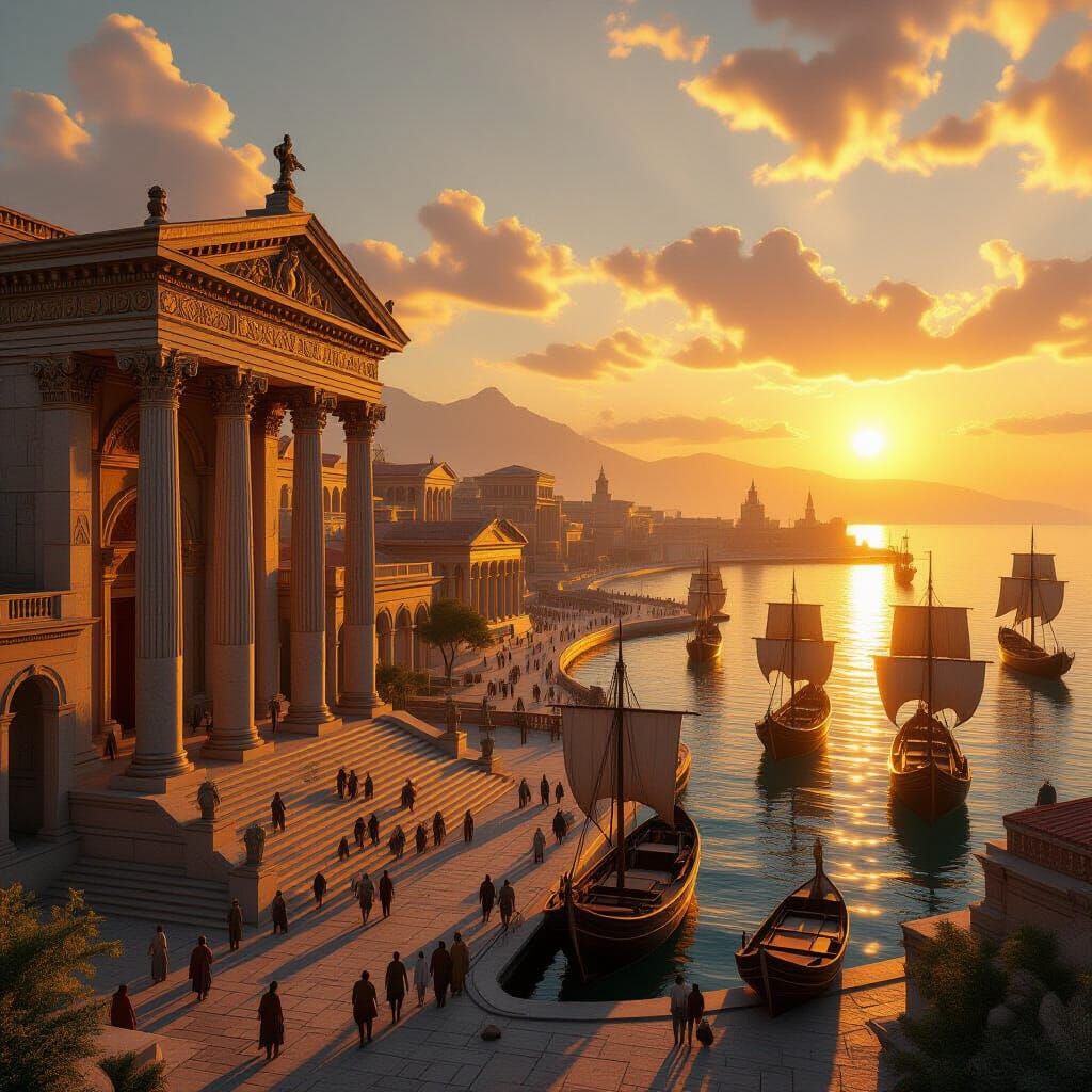 Majestic Ancient Carthage City at Golden Sunset