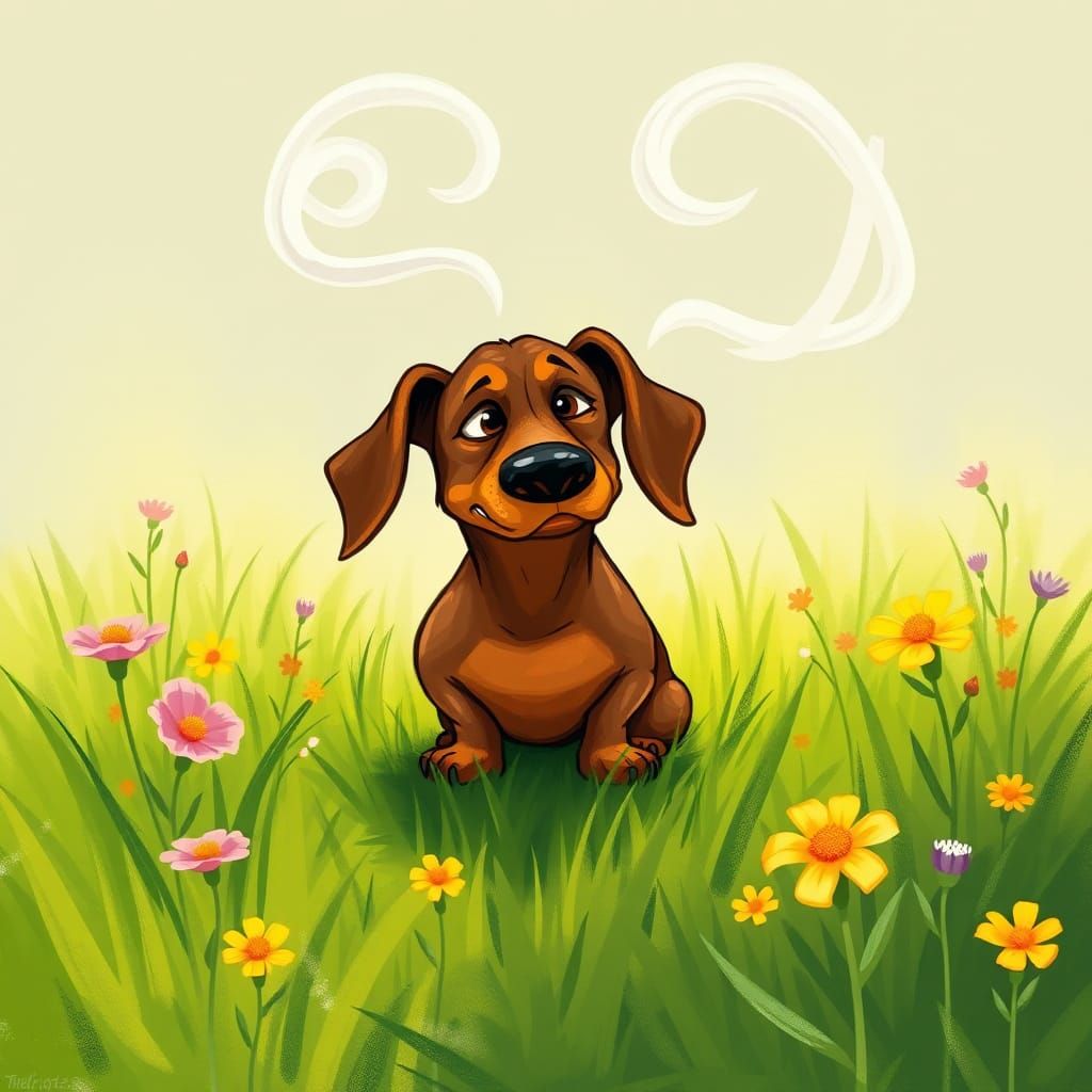 Dachshund's Humorous Emission in Disney Cartoon Style