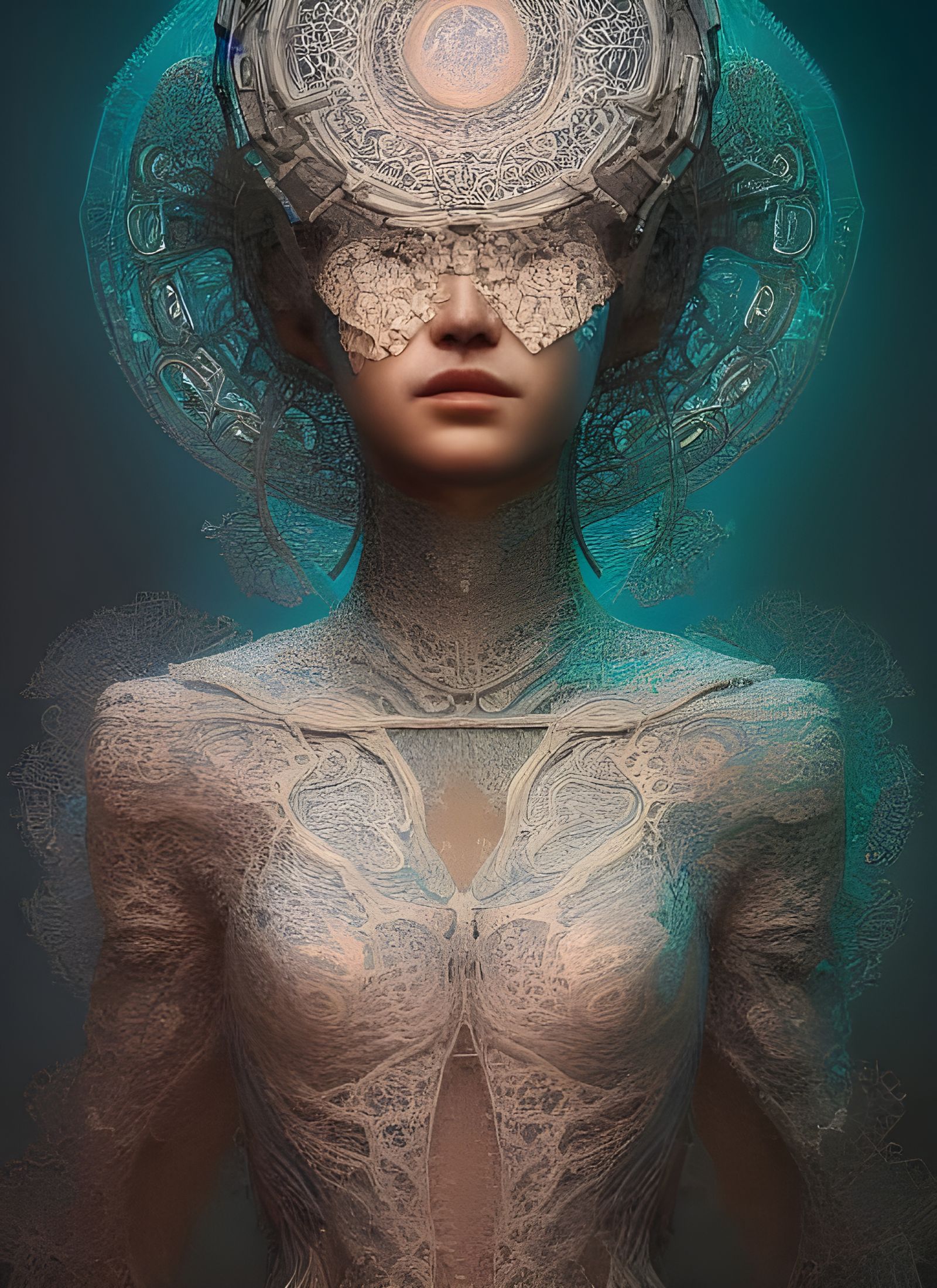 Enigmatic Woman in Lace, Hyperdetailed Fantasy Art