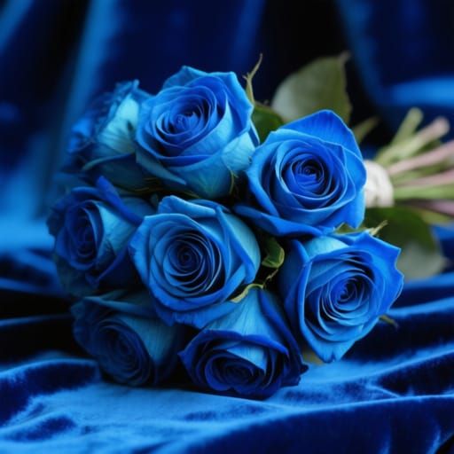 Vibrant Blue Roses on Velvet Fabric