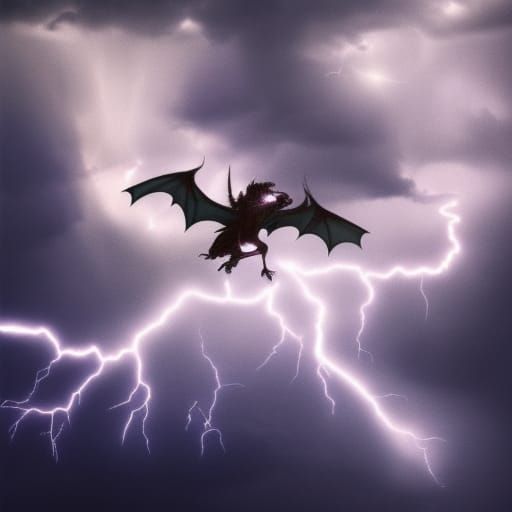 Iridescent Dragon Soaring Through Lightning Storm