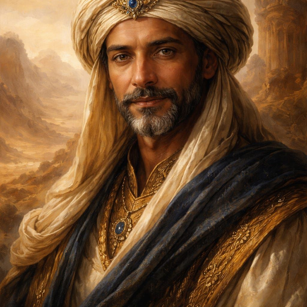 Noble Desert Prince Portrait in Classical Oil Style